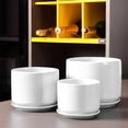thumbnail image 2 of BUYMAX 4+5+6 inch Set of 3 Ceramic Plant Pots, White, Nature Flower Pots with Drainage Hole and Tray Indoor Planter Pots, 2 of 7