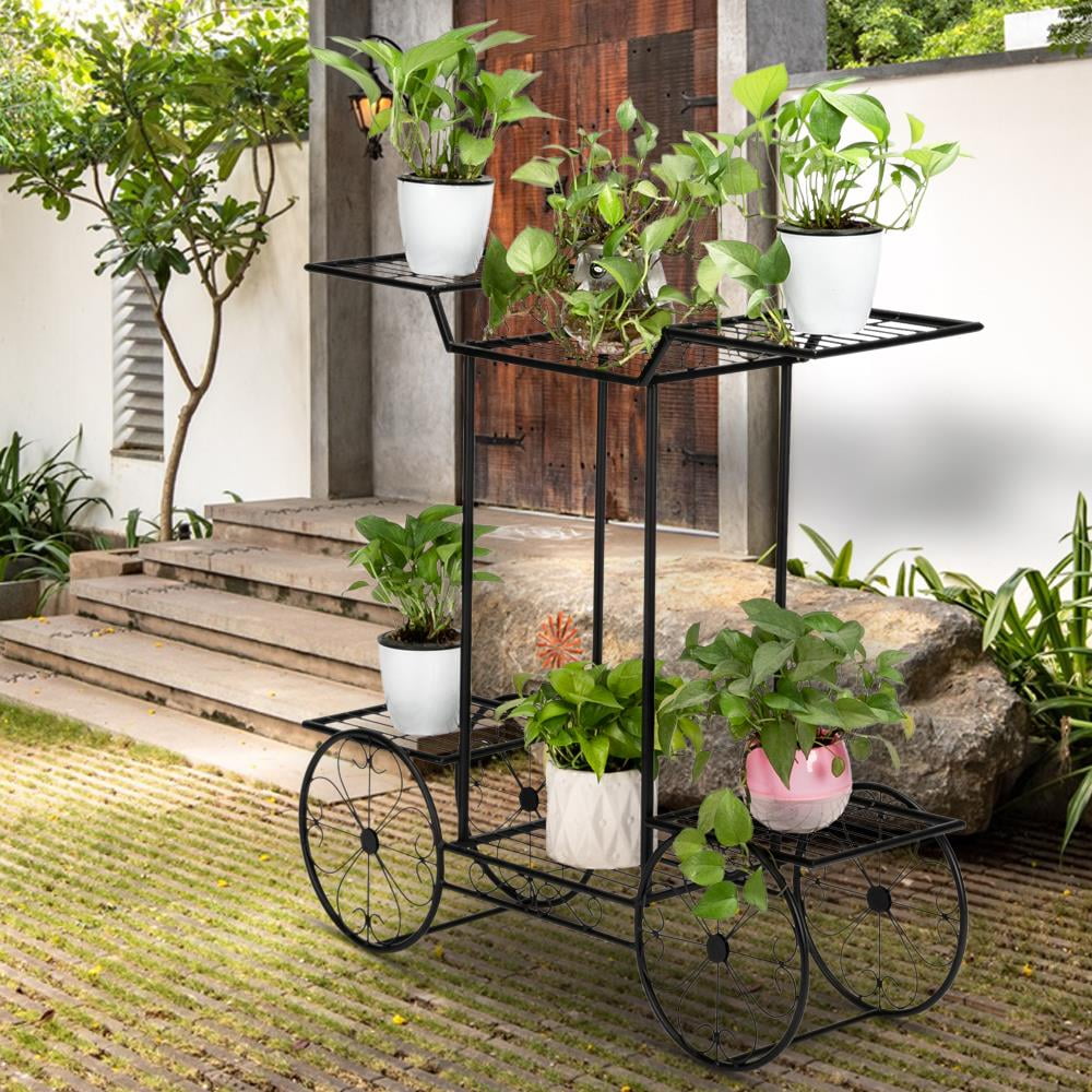 Artisasset 6Tier Wrought Iron Plant Stand Cart Rack Black Walmart