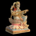 thumbnail image 2 of Saraswati Statue, Large 15 inches Saraswati Idol, Gold Leaf Work White Marble Multicolor Saraswati Murti, Hindu Goddess of Music Arts Speech, Home School Office Pooja Housewarming Gifts Sculpture, 2 of 10