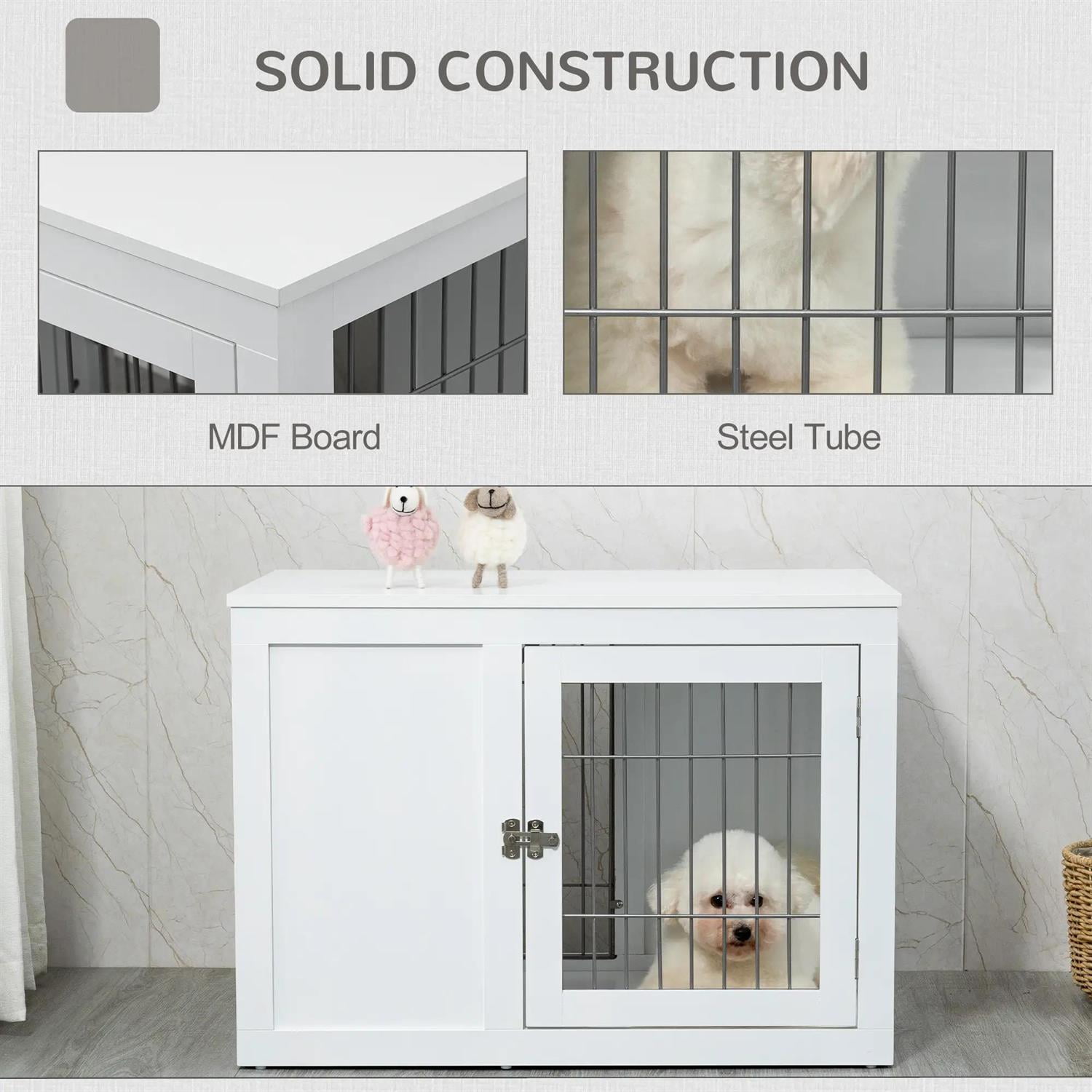 Pefilos 32" Dog Crate Furniture with Double Doors, Locks, Wooden Wire Kennel Table, Indoor Dog House for Small and Medium Dogs, White