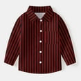 thumbnail image 4 of Baby Boy Dress Shirts Boys Striped Long Sleeve Collared Button Up Shirt with Chest Pocket School Uniform, 12-18 Months Wine 02, 4 of 7