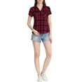 thumbnail image 3 of MODA NOVA Juniors Cotton Boyfriend Button Front Short Sleeves Plaid Shirt S Red Blue, 3 of 6