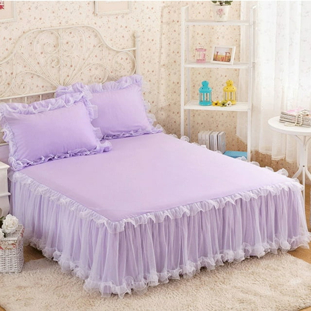 Matsuzay de cama con volantes de encaje, duradera y hermosa para mayor comodidad, elegante de cama de princesas ancha Juegos de cama púrpura