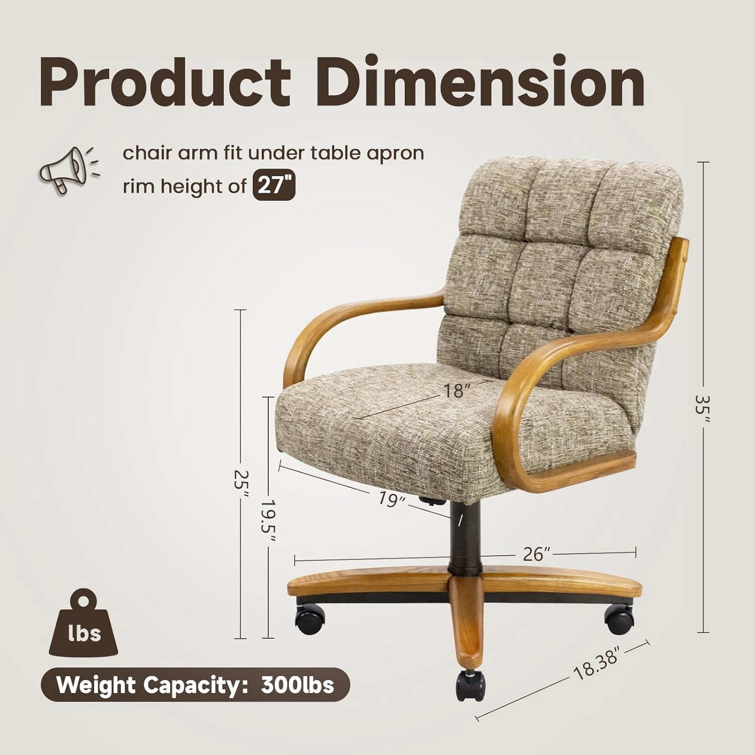 Chromcraft Swivel-Tilt Caster Dining Chairs (Set of 1) – Chestnut Wood & Noriko Earth Upholstery