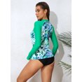 thumbnail image 3 of BeautyIn Rush Guards For Women Long Sleeve Rashguard Swimsuit Round Neck Sun Protection Print Close-fitting UPF 50+ WIth Gloves Sun Protection, 3 of 7