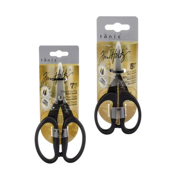 Tim Holtz Scissors & Snips - Kushgrip Non-Stick Serrated Scissors Set - Mini Snips 5 & Micro Scissors 7 - Bundle of 2 Items