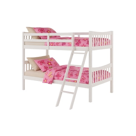 FR Wooden Kids Twin Over Twin Bunk Bed White