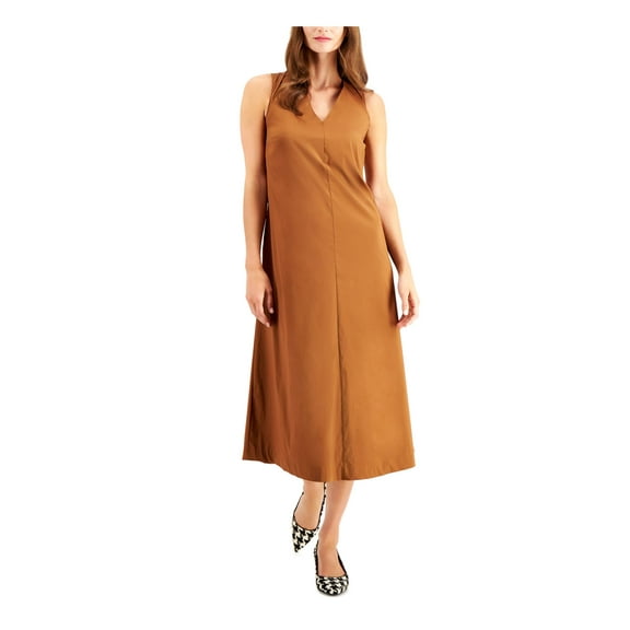 Alfani Womens Solid Midi Dress, Brown, X-Small
