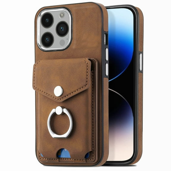 Dteck Wallet Case Compatible with iPhone 12 Pro,Case with Card Holder Skin-Friendly PU Leather Cover with Rotating Ring Kickstand Protective Bumper for iPhone 12 Pro,Brown