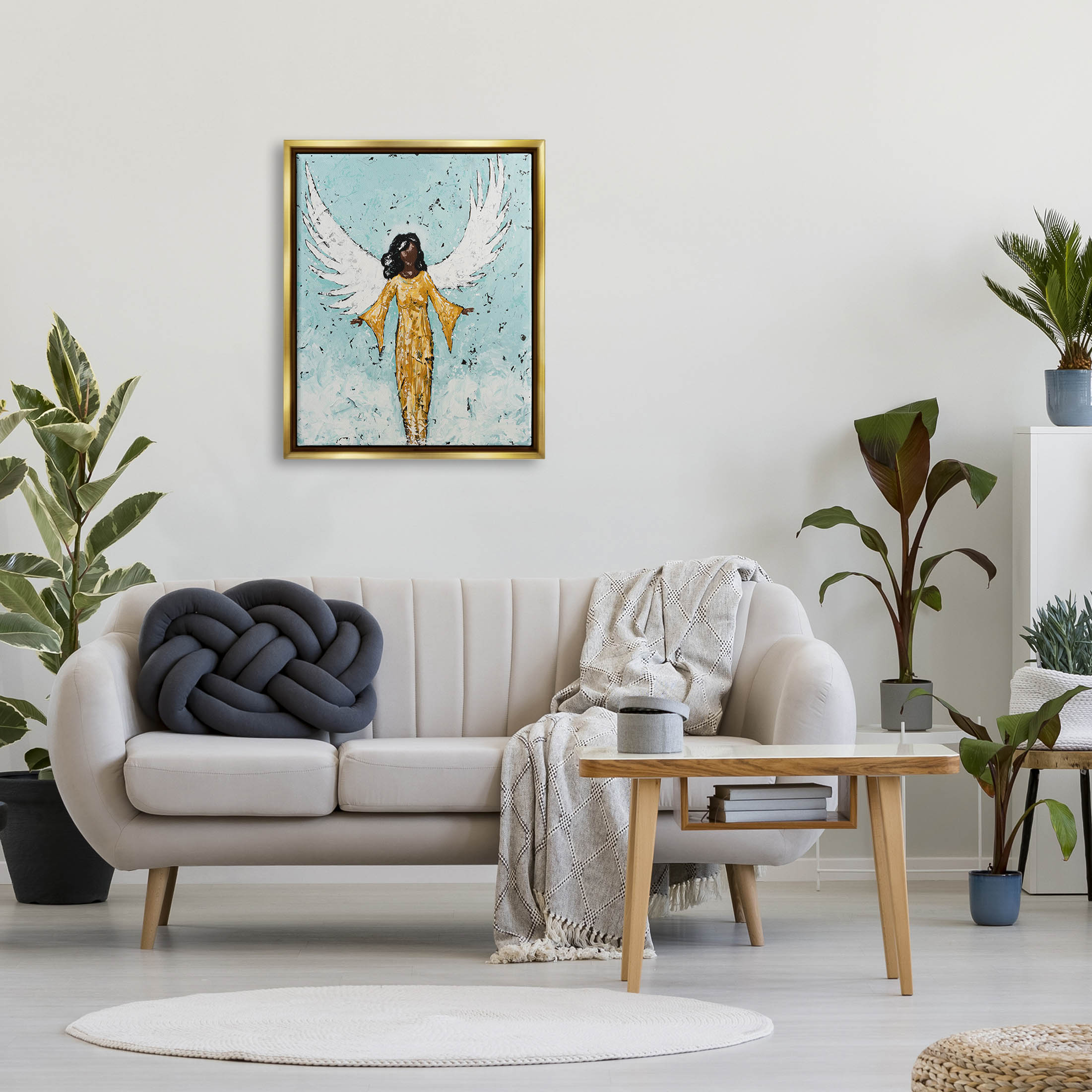 Stupell Industries Angel Wings Woman Portrait Painting Metallic Gold Floating Framed Canvas Print Wall Art, Design by Jade Reynolds