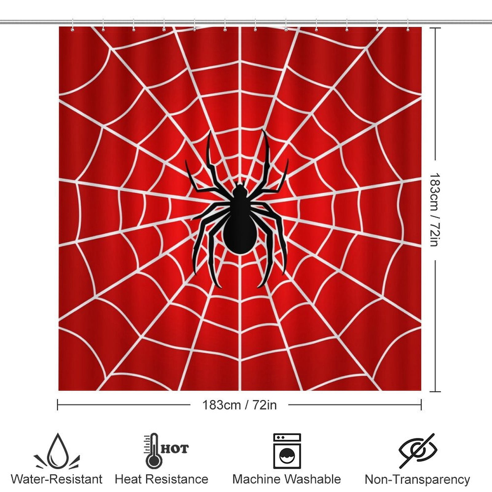 Red Spider Web Black Cartoon Shower Curtain Set Modern Bathroom Decor Mats 4pcs Fabric Bathroom Curtain Slip Floor Rug Toilet Lid