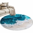 thumbnail image 2 of Watercolor Beach Wave Round Area Rugs 3 ft, Abstract Blue Ocean Washable Small Area Rug with Non-Slip Sturdy Edge Binding Round Front Door Mat Floor Carpet for Entryway, 2 of 9