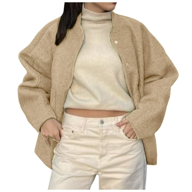 Wyzesi Fall Coats for Girls Size Fashionable Loose Casual Street Style Solid Color St and Up Collar Concealed Button Jacket Christmas Jackets Costumes