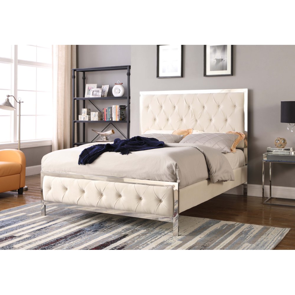 Best Master Furniture Tracy Cream Tufted Velvet Fabric with Chrome