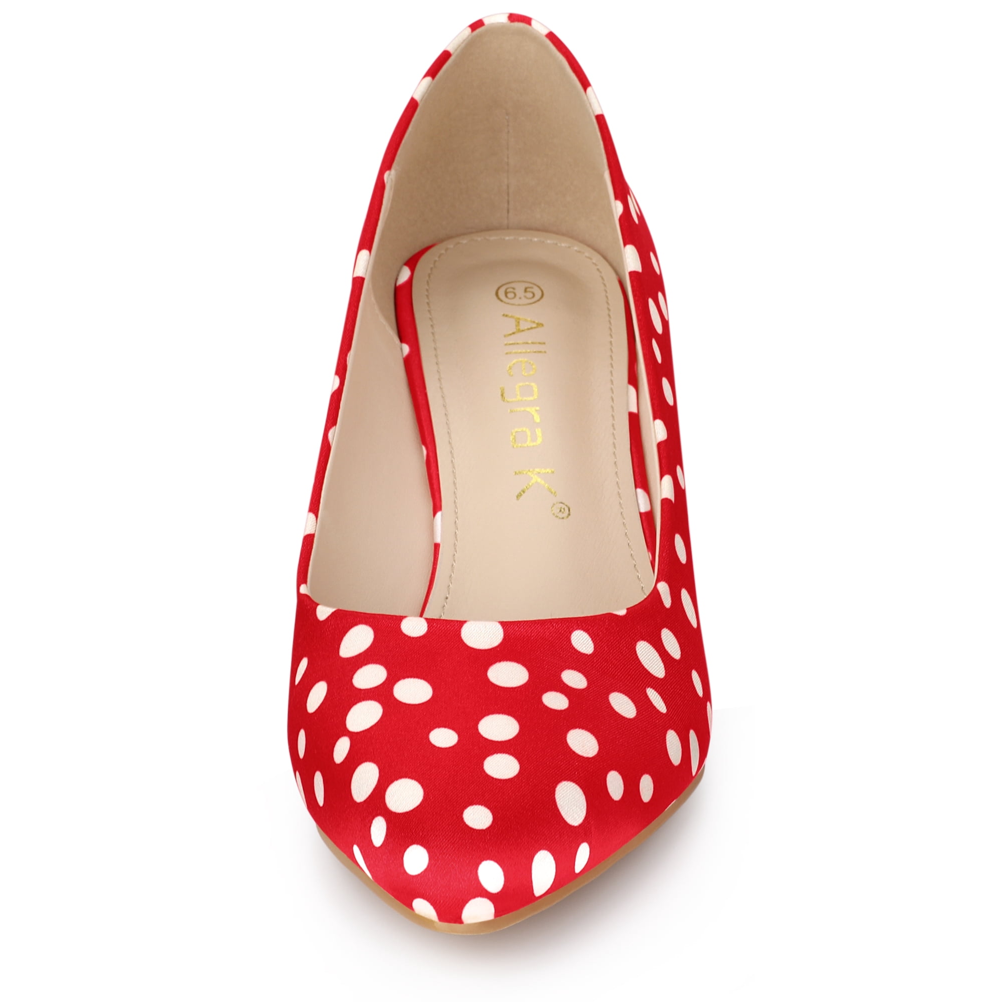Unique Bargains Women's Pointed Toe Polka Dots Kitten Heels Pumps