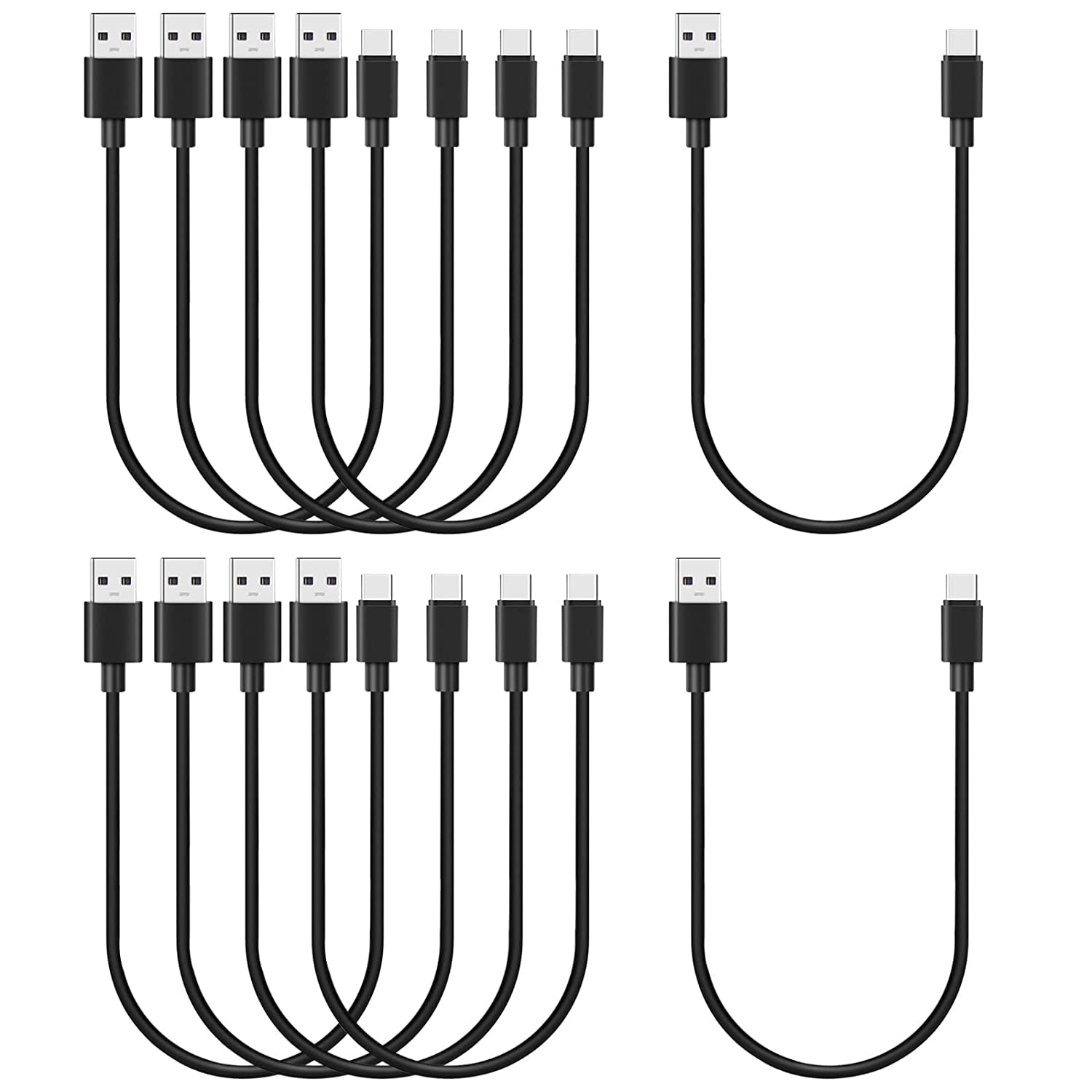 RGHJAR-Short USB to USB C Cable 1ft 10-Pack, Bulk USB A to Type C Charging Cable, 12-Inch USBc Fast Charger Cord for Android Phone, Black