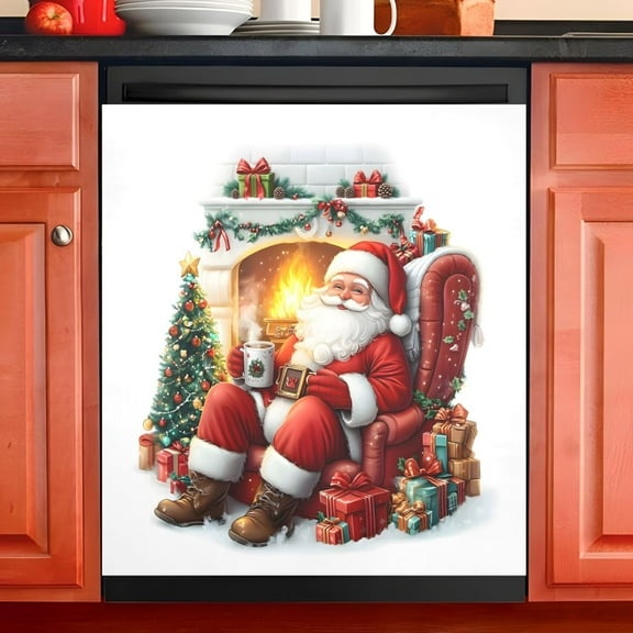 Ryvnso Christmas Santa Claus Atmosphere Dishwasher Magnetic Refrigerator Magnet Cover Kitchen Home Decorative 23"x26"
