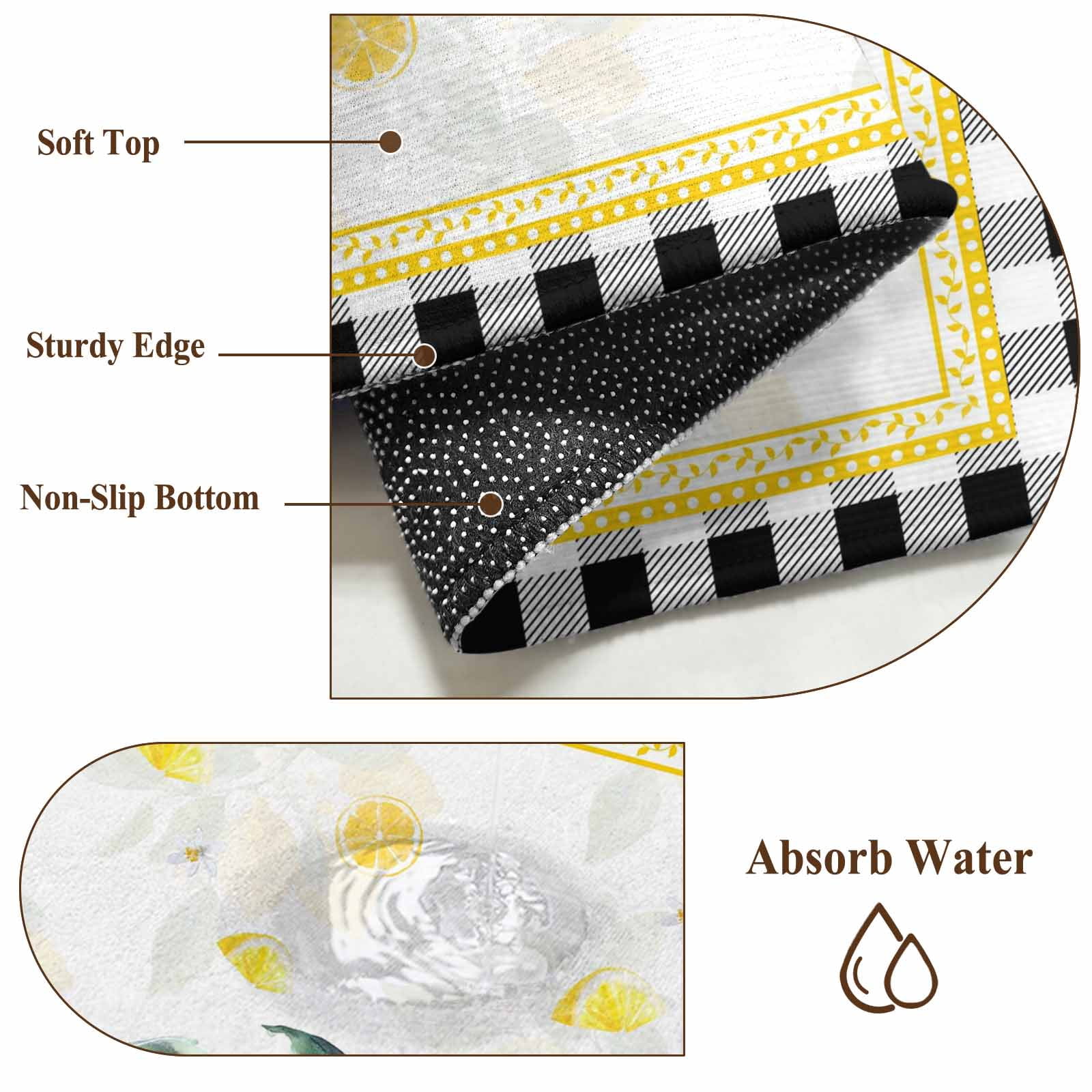 Yellow Lemon Kitchen Runner Rug 2x6 Washable Runners for Hallway Non Slip Summer Botanical Black White Plaid Pastoral Large Area Rug Indoor Floor Carpet for Bathroom Laundry Entryway Bedroom