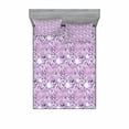 thumbnail image 2 of Ambesonne Retro Fitted Sheet & Pillow Sham Set, Digital Floral Design, Twin, Lilac and Lavender, 2 of 3