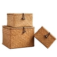 thumbnail image 3 of Wicker Shelf Baskets Bin with Lid, Handwoven Seagrass Basket Storage Bins, Household Basket Boxes for Shelf Wardrobe Home Organizer,Rectangular S：26*14*11CM, 3 of 8