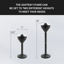 Large Outdoor Ashtray with Weighted Base, Heavy-Duty Metal Cigarette Butt Disposal Container, Adjustable Height, Matte Black