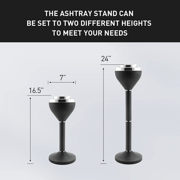Large Outdoor Ashtray with Weighted Base, Heavy-Duty Metal Cigarette Butt Disposal Container, Adjustable Height, Matte Black