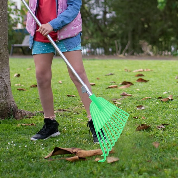 Tineasur Multi Functional Green Plastic Garden Rake for Leaf Sweeping and Debris Collection