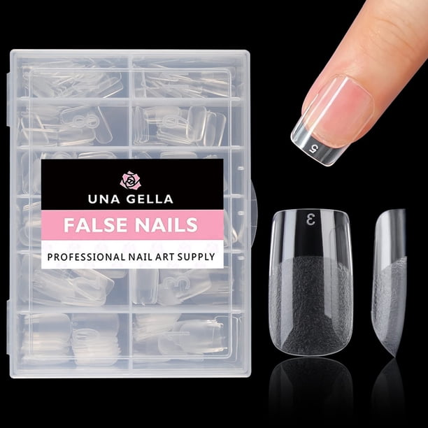 Uñas postizas UNA GELLA, cuadradas, cortas, 504 unidades, con puntas de gel de 12 tamaños