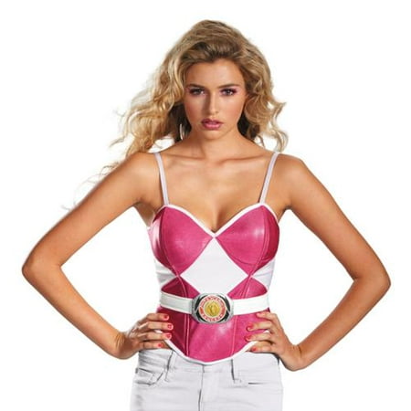 disguise women's saban power rangers mighty morphin pink ranger bustier costume, pink/white, large