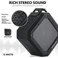 thumbnail image 5 of OVENTE Portable Box Speaker Waterproof Mini Stereo Player Indoor Outdoor Home Gym Party Camping Bathroom Smart wireless Pairing for iPhone Android Apple Devices Rechargeable Black ZA1200B, 5 of 8