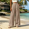 thumbnail image 6 of Women's Cotton Linen Loose Fit Pants for Women with Pockets, Mid Elastic Waist Straight Leg, Casual Soft Lightweight, Business Lounge Beach Summer, Womens Trousers | VerBelle,Khaki XL, 6 of 7
