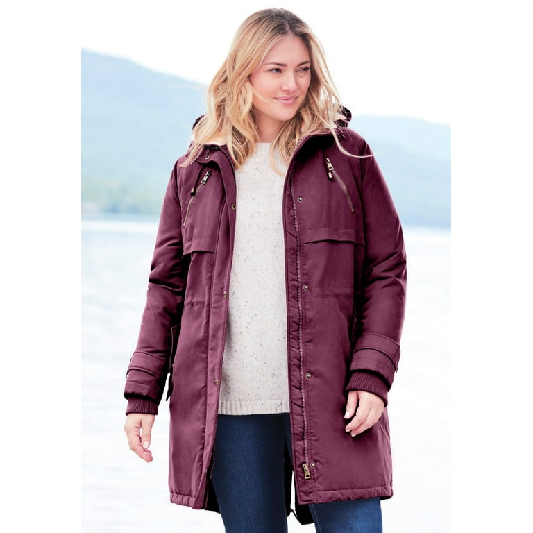 Woman Within Plus Size Twill Hooded Stadium Jacket