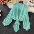 thumbnail image 2 of Atogsazn Women's Deep V Neck Long Sleeve Tie Front Knot Sexy Wrap Crop Top Blouse Fashion Summer 01-Green XL, 2 of 7