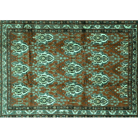 Ahgly Company Machine Washable Indoor Rectangle Persian Turquoise Blue Traditional Area Rugs, 3' x 5'