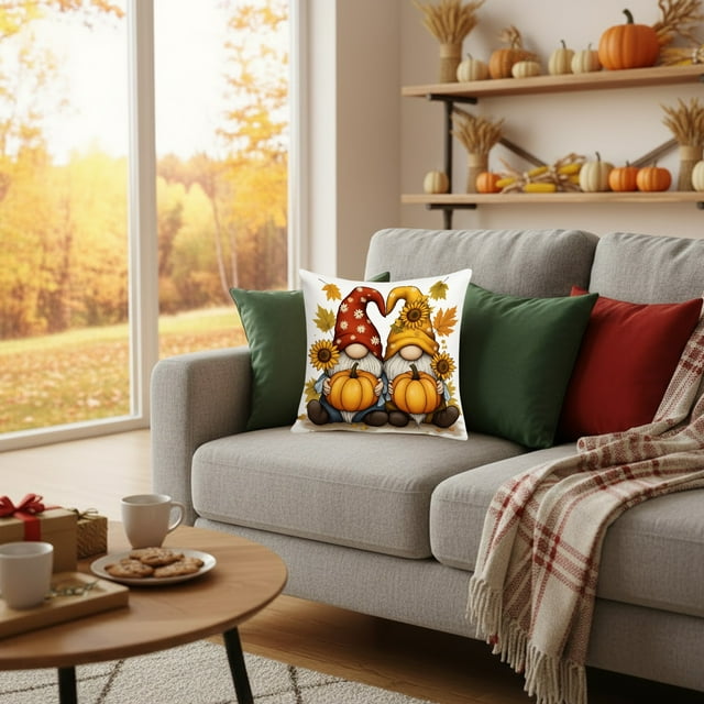 Thanksgiving Pillow Covers 17.7x17.7 Inches Fall Pumpkin Decorative Pillow Cases With Soft Fabric Hidden Zipper For Home Decor