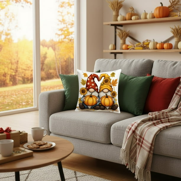 Thanksgiving Pillow Covers 17.7x17.7 Inches Fall Pumpkin Decorative Pillow Cases With Soft Fabric Hidden Zipper For Home Decor