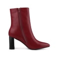 thumbnail image 3 of BLISSFUL STEP Women's Side Zip Pointed Toe Block Heels Ankle Boots Red 10, 3 of 6