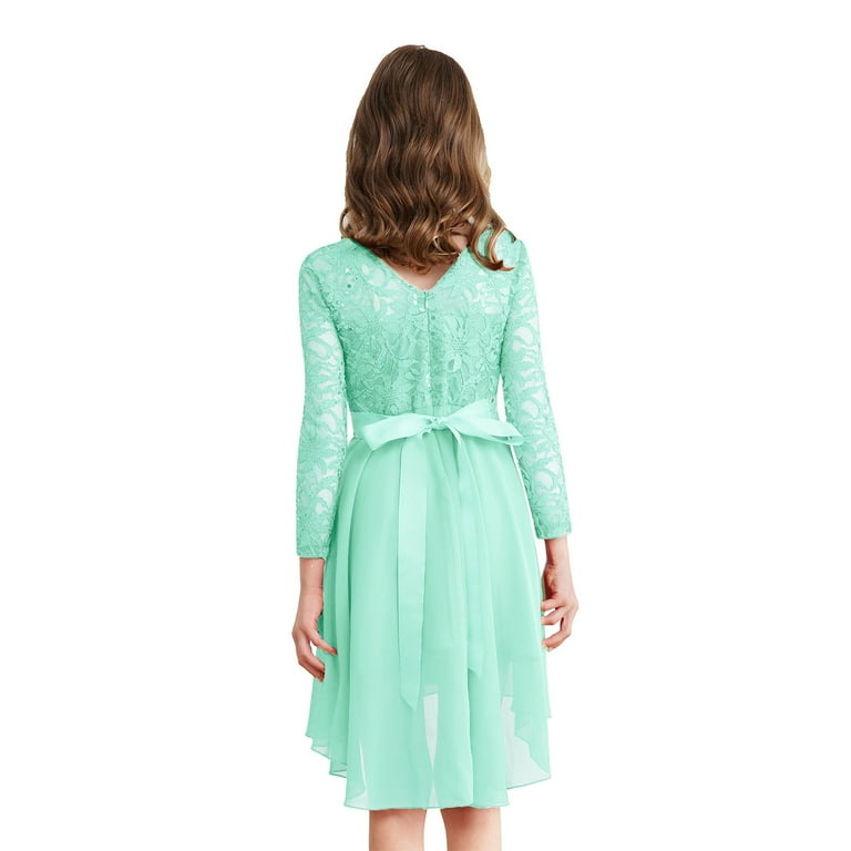 fitted lace wedding dress Classy Tulle Long Sleeved Bridesmaid Dress in Mint Blue / 14 main image 0