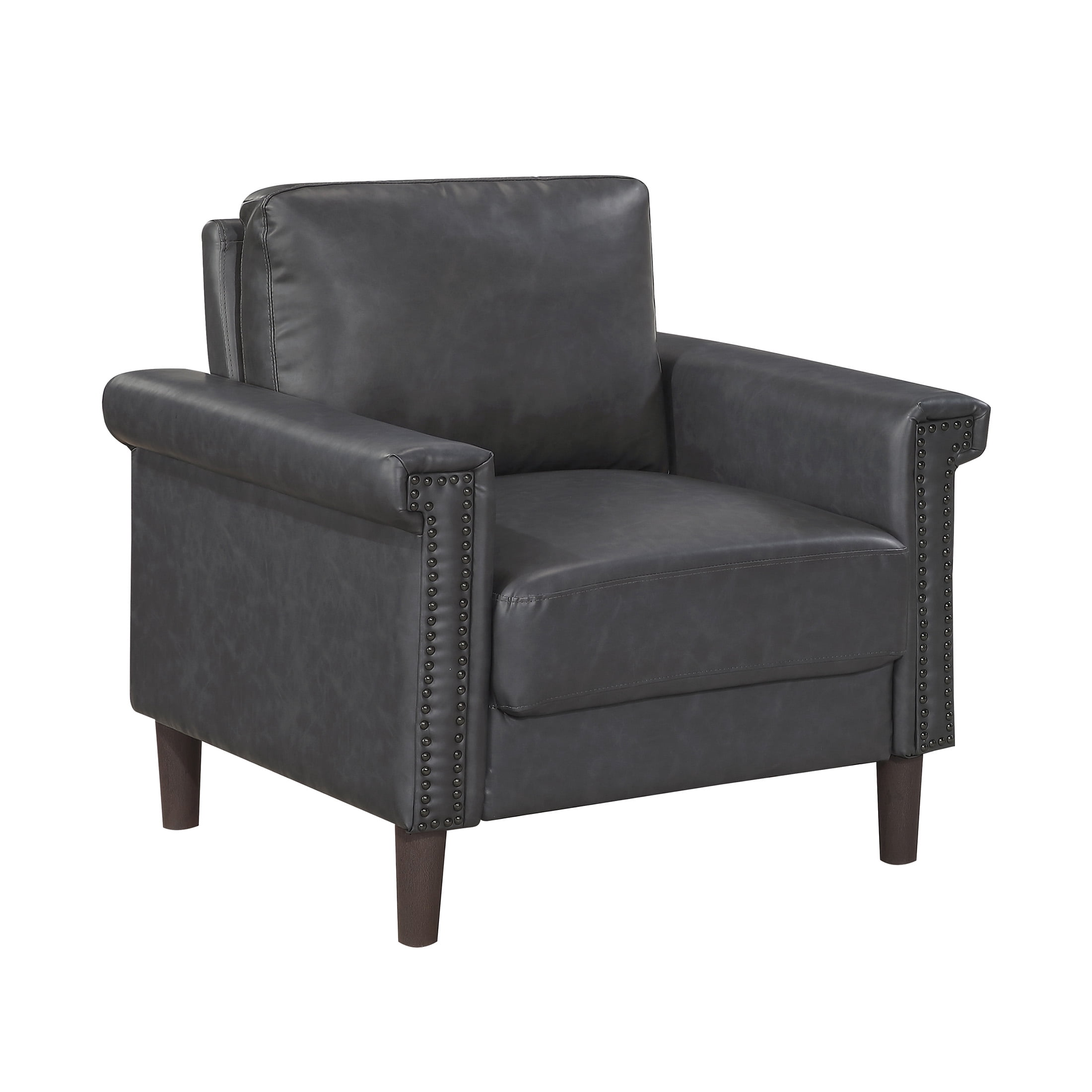 OakvillePark Hartwell Faux Leather Chair with Nailhead Trim, Dark Gray