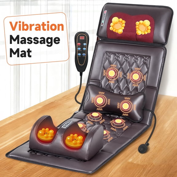 HEMXSZH Full Body Massage Mat with Heat & Vibration,PU Material, Foot Massage & Lumbar Pillow Cushion, Brown
