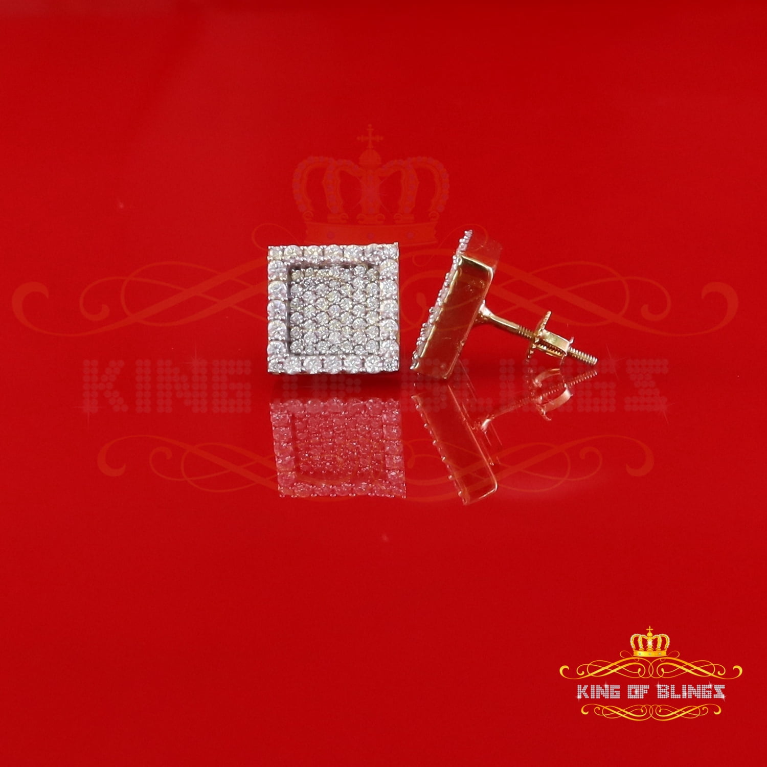 King of Bling's 925 Yellow Silver 1.00ct VVS 'D' Moissanite Square Stud Earring Men's/Womens