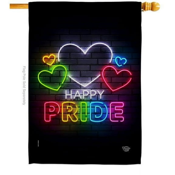 Ornament Collection H192388-BO 28 x 40 in. Happy Pride House Flag with Support Double-Sided Decorative Vertical Decoration Banner Garden Yard Gift