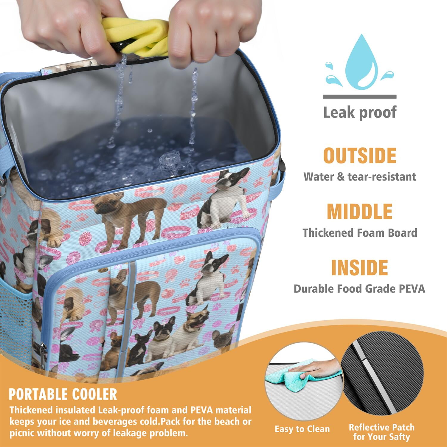 Travel Cooler Bag - French Bulldogs Camping Beer Cooler Backpack with Bottle Opener- Waterproof Insulated Picnic Backpacks - Cooler Bag for Beach