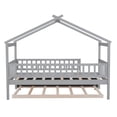 thumbnail image 5 of Canopy Bed Frame Platform Bed with Twin Size Trundle Modern Wooden Canopy Bed with Headboard & Footboard and Slat Support Leg for Dorm, Bedroom, Guest Room (Twin), 5 of 9