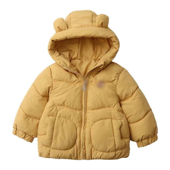 HNMKIU Winter Childrens Padded Jacket with Thick Hood and Warm Winter Coat for Baby and Kids 1-5 Years Yellow,12-18 Months