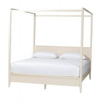 Baxton Studio Primrose Mid-Century Ivory Fluted Wood King Size Canopy Bed