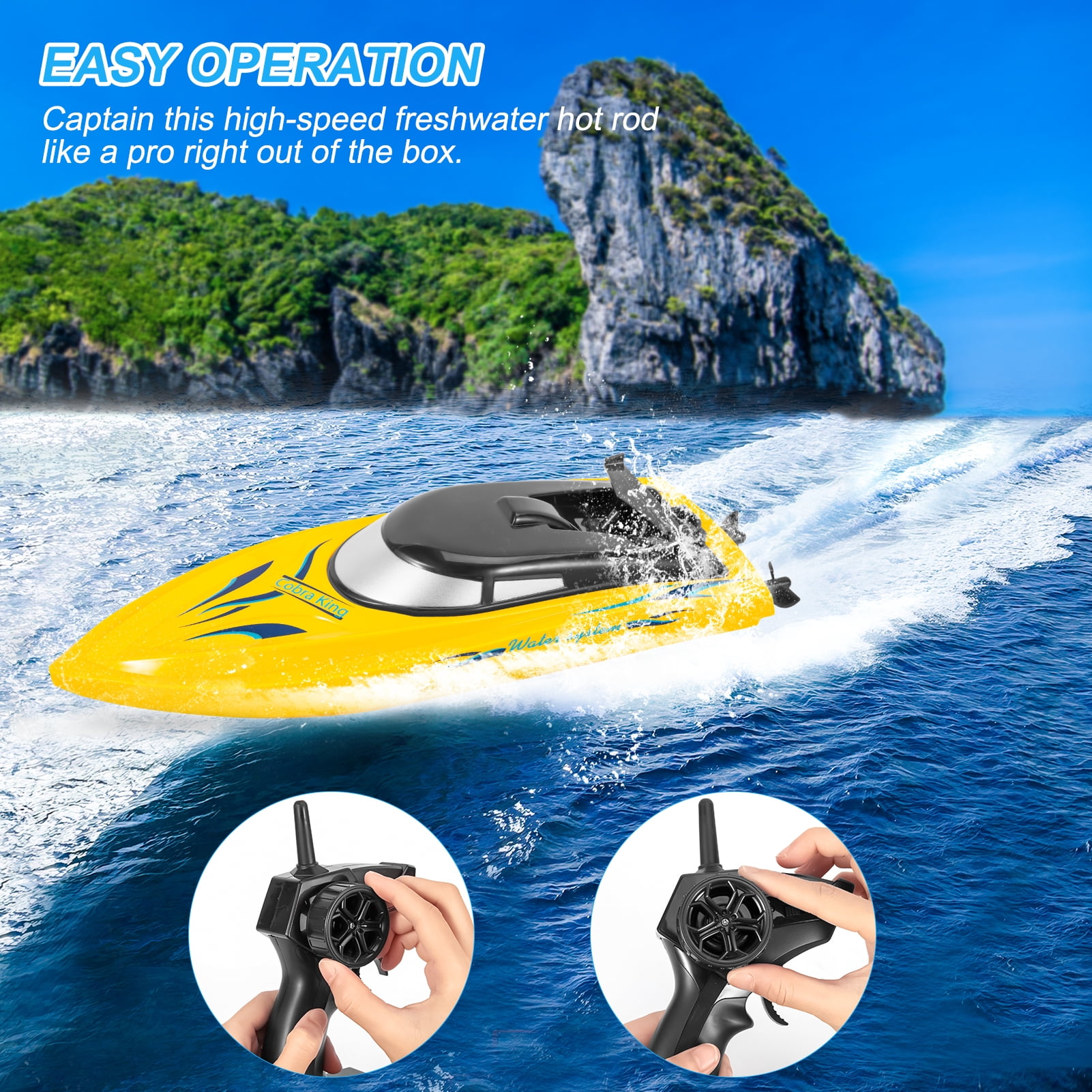 Remote Control Boats,10km/H 2.4G High Speed Remote Control Boat ,Fast RC Boats for Pools and Lakes,RC Boat for Kids and Adults (Blue+Yellow),2-Pack