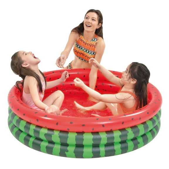 Pool Central Inflatable Round 3 Ring Watermelon Kiddie Swimming Pool - 47"