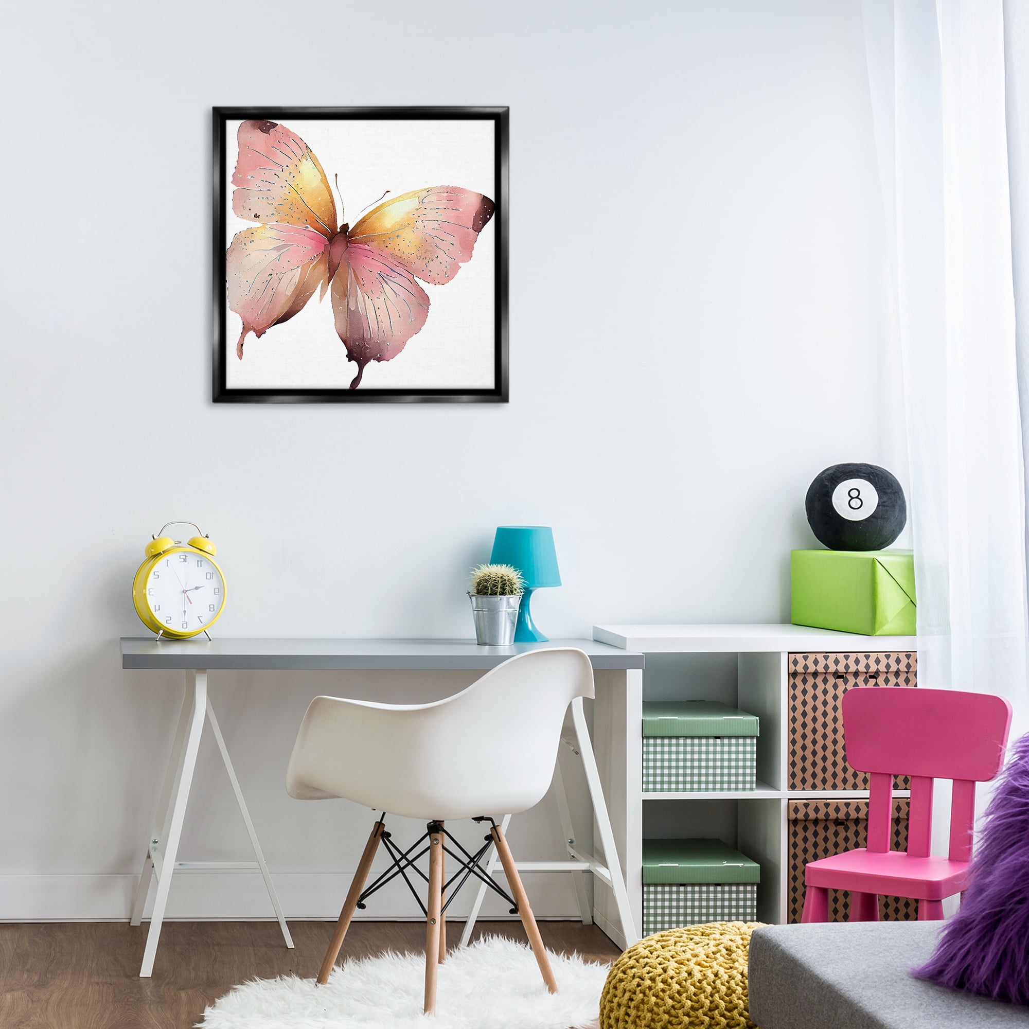 Stupell Industries Chic Pink Butterfly Animals Painting Black Floater Framed Canvas Art Print Wall Art, 25 x 25