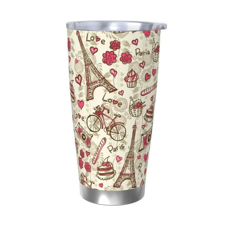 

Fuzoiu Paris Vintage Print 20oz Tumbler Stainless Steel Vacuum Insulated Car Cup Insulated Coffee Mug Travel Mug with Lid Thermal Cup for Outdoor-Without Straw